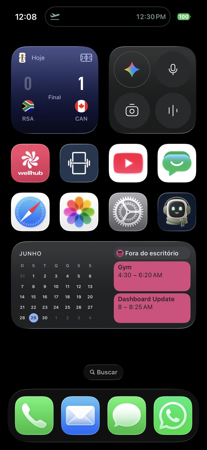 Dynamic Island do iPhone mostrando o voo da Avena